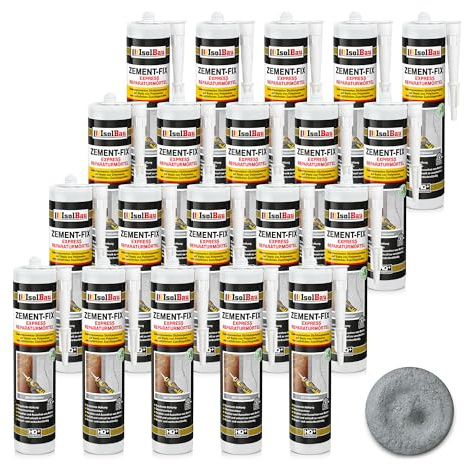 Isolbau Zement-Fix 20 x 300 ml Betongrau Express Reperaturmörtel - Dichtungsmasse für Fugen & Risse im Innen- & Außenbereich, Kartusche