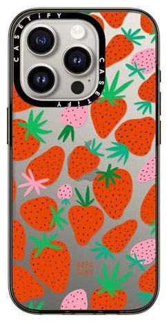 CASETiFY Compact Case for iPhone 15 Pro [2X Military Grade Drop Tested / 4ft Drop Protection] - STRAWBERRIES - Clear Black