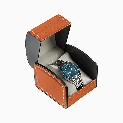FuninCrea Caja de Relojes, Estuche de Relojes Una Sola Ranura con Almohadillas Extraíbles, Estuche para Relojes Cuadrada Portátil Organizador de Relojes, Cajas para Relojes para Hombre Mujer (marrón)
