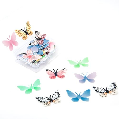 72 Stk Tortendeko Essbar,Essbare Tortendeko Schmetterling Esspapier Tortendeko Blumen,Torten Deko Essbare Schmetterlinge Blumen für Torte,Essbare Blüten Tortendeko Hochzeit