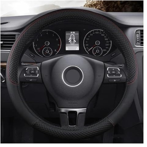Lenkradbezug Auto PU Leder D/O Form 38CM Auto Lenkrad Abdeckung Anti-Slip Für VW Für Golf 7 Für Polo Für Bora Für Passat Für Touran CC T6 T5 T4 Lenkrad Bezug (Farbe : Black O Shape)