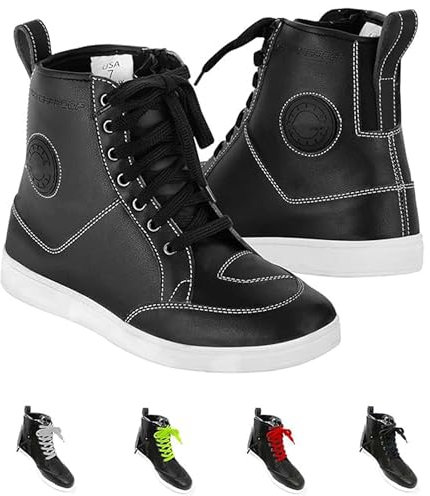 Vaster Moto Stivali Moto Uomo, Traspiranti, Rinforzati, Leggeri Stivali da Moto Adventure Touring con Sistema di Chiusura Rapida ATOP, Protezione Caviglie, Suola Antiscivolo Nero, Nero , 42 EU