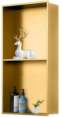 LYXXW Doppelte Duschnische, Badezimmerregal, Kachelbarer Shampoo-Caddy, Integrierte Einbauregale Für Duschen, Nassräume, Robust, Leicht, Wasserdicht Für Badezimmer, Küchen,Gold