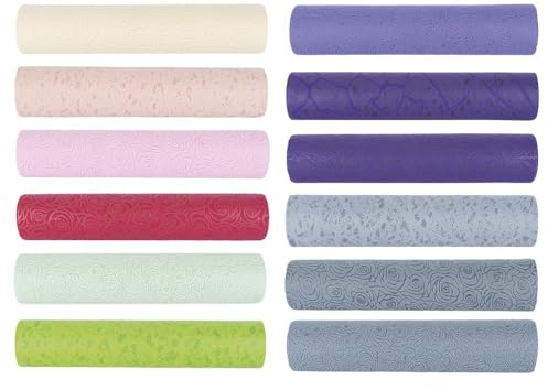 Ideen mit Herz Relief-Vliese Deluxe | bunter Stoff | Handarbeit | Teelicht-Glas und Laterne bekleben | DIY | je 30cm breit | 5m lang | 12 Rollen
