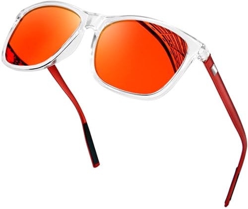 KANASTAL Transparent Orange Sunglasses Mens Polarised Womens Mirrored Square Vintage Ladies Summer Casual Fashionable UV400 Protection - Clear Frame Orange Lens
