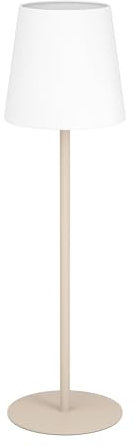 EGLO Tischlampe Fiorana, Nachttischlampe mit Stoff Lampenschirm, Tischleuchte für Wohnzimmer und Schlafzimmer aus Metall in Beige und Textil in Weiß, E14 Fassung