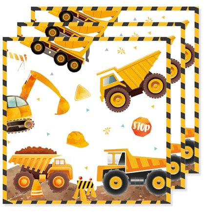 ParPix 20 Stück Bagger Servietten, 33x33cm, Baustelle, Traktor Kindergeburtstag, Einweg Partygeschirr Papierservietten, Geburtstag Jungen Mädchen