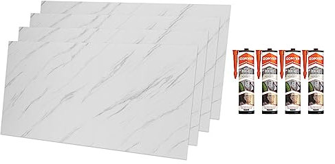 IZODEKOR Marble Look Wall Cladding -4 Pcs 120x60cm- Wall Panel for Bathroom, Kitchen & Bedroom, Alternative to Bathroom Tile, Shower Wall Panels, with 4X Adhesives Sealant | Ice Berg Grey
