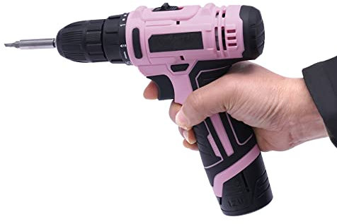 27 Pcs Electric Screwdriver 12 V Pink Cordless Screwdriver for Women with Charger 25n.M,450-1350RPM Pistol Type Battery Screwdriver for Drilling Red Bricks, Hollow Bricks, Cement, Mortar Plates