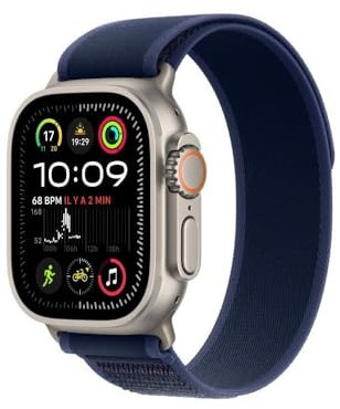 Apple Watch Ultra 2 (49 mm GPS + Cellular) Montre de Sport connectée avec Boîtier en Titane Naturel et Boucle Trail Bleu (M/L). Suivi de l’activité, GPS Haute précision, Neutre en Carbone