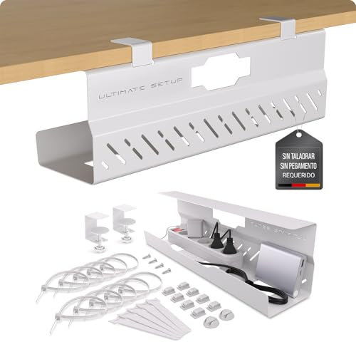 Premium Cache Cable Bureau sans percer - Cable Management Bureau - Range Cable Bureau – Flexible Chemin de Cable - Grande capacité de Charge (Blanc, Lot de 1)