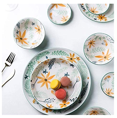 IUBGFTO Keramik-Essteller-Sets, 28-teiliges Geschirr-Set für 6 Personen, Muster, Bone China-Geschirr, Teller, Schüsseln, Keramik-Geschirr-Set, rechteckig (rechteckig, Einheitsgröße)
