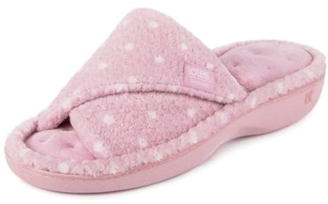 Isotoner Pantofole da donna Popcorn Turnover Open Toe, Rosa a pois, 37.5 EU