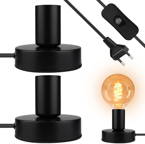 Behogan 2 Stück Tischlampe E27 Fassung, Deckenleuchte Lampenfassung Lampensockel E27 Fassung, Kleine Tischlampe IndustrieNachtlicht für Schlafzimmer, Wohnzimmer oder Büro Schwarz (keine Birne)