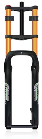 BSFHQS VTT Fourche À Suspension De Neige 20 26 4.0 Fat Tire VTT Fourche À Air Voyage 190mm Double Épaule DH Vélos Plage Fourche Avant Réglage du Rebond Axe Traversant 15 * 135mm(Gold A,26in)