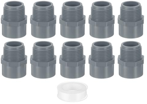 QUARKZMAN Raccord adaptateur mâle en PVC douille x filetage mâle (gris) | 10 connecteurs de tuyaux 2 voies 1 avec ruban d'étanchéité, Raccord adaptateur pour conduite d'eau de plomberie