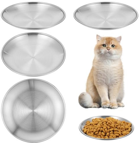 Gjinxi 4 Pcs Small Cat Bowls Set 5.51'', Classic Cat Dishes, Stainless Steel Cat Bowl, Shallow Bowls, Cat Food Plate, Cat Feeding Bowls, Cat Water and Food Bowl to Prevent Whisker Fatigue (7.05 OZ)