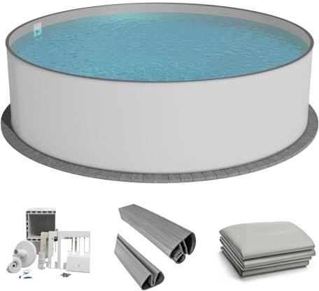 Fresh-Pool Profi Stahlwandpool Set rund, 420x150 cm, Stahl 0,8 mm weiß, Folie 0,8 mm grau, Einhängebiese