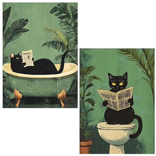 EOBROMD 2 Pack Diamond Painting Schwarze Katze, 5D Diamant Painting Bilder für Erwachsene Lustiges Tiere, DIY Diamant Malerei Set für Wanddekoration 30x40cm