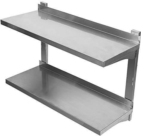 Wandregal aus Edelstahl, 2 Ablagen, für Küche, Restaurant, Bar, Haus, Küche, Waschküche, Wandmontage, Catering, 2 Schichten, 80 x 30 x 40 cm, silberfarben