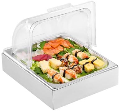 VEVOR Contenitore Espositivo per Servire Cibo da Banco, Vassoio per Servire Cibo in Acciaio Inox 1 x 1/2 Teglia, Espositore per Dispensatori di Condimenti a Buffet con Coperchio Trasparente per Festa