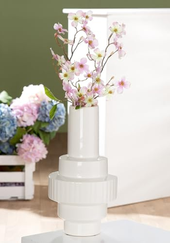 GILDE Vase Antas Keramik weiß glänzend Höhe 35 cm Durchmesser 19 cm Dekoration Wohnaccessoire Geschenkidee Inneneinrichtung