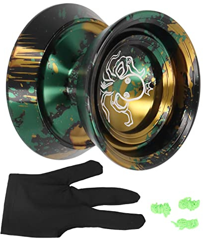 Ejoyous Nicht Reagierendes Fortgeschrittenes aus Aluminiumlegierung f¨¹r Kinder, Erwachsene und Anf?nger, Lichtbest?ndiger, Exquisiter Ball mit Handschuh, 3-teiligen (schwarzes Gold), yoyo