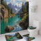 Lot de 4 rideaux de douche en tissu imperméable moderne avec crochets, motif paysage naturel, tapis de bain et tapis de bain, accessoires pour décoration de salle de bain, ensemble de rideau de douche