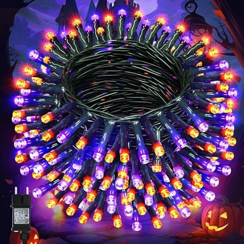 Lincentra 40M 400 LED Orange Lila Halloween Lichterkette Außen mit Timer | IP65 Wasserdicht 8 Modi Lichterketten Netzbetrieben, Halloween Deko Lichterkette für Außen Innen Deko, Herbst Party Garten