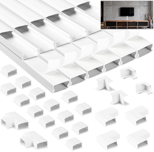 NUTKIT 4.8m Cable Trunking Kit, Cable Cover for Cord(L400mm,W30mm H15mm) | White Wire-trunking for Electric-cables, Self Adhesive Trunking for TV cables,Cable Tidy Management to Hide Wires On Wall-12X