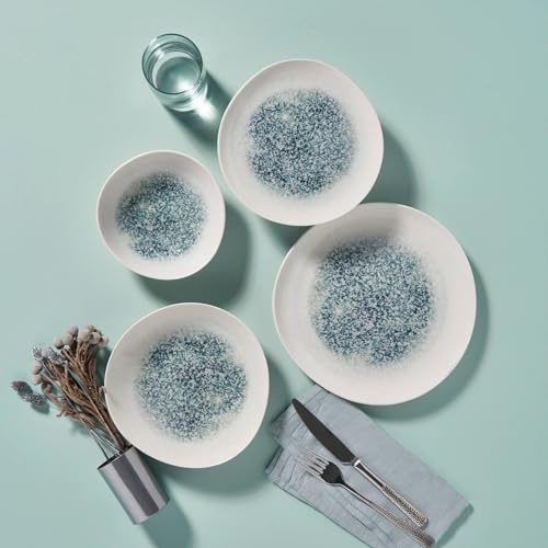 NORDIC SCHILLER Tafelservice Roden Series, 6 Personen, 24-tlg., Creme | Bone Porzellan, Blaue Struktur, Essteller, Dessertteller, Tiefe Teller
