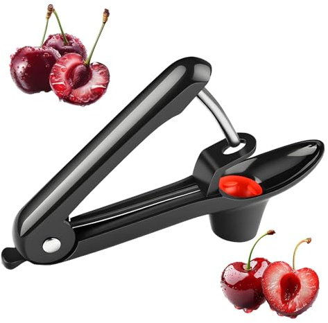 Cherry Pitter and Olive Pitter Tool - Manual Fruit Stone Remover for Cherries, Olives, Dates with Stainless Steel Pitting Rod and Silicone Holder, Perfect for Making Jam, Jelly, Canning