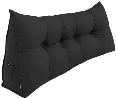 POKAR Rückenkissen 200x50x20 cm | Lesekissen für Bett und Sofa | Großes Keilkissen als Sofakissen für Rückenlehne | Wandkissen mit praktischen Seitentaschen | Oeko Tex 100 Zertifiziert | Schwarz