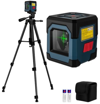 Laser Level with Upgraded 1M Tripod,RockSeed Green Cross Line Level Horizontal and Vertical Line Self Levelling Laser Leveller with Manual/Self-Leveling Mode Carrying Pouch,Battery Included