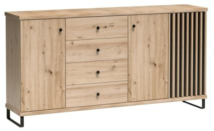 Masseno Kommode ALMERIA 182,7 cm Sideboard mit 4 Schubladen und 2 Türen für Wohnzimmer Schlafzimmer Modern 182,7x40,6x85,4 cm Eiche Artisan