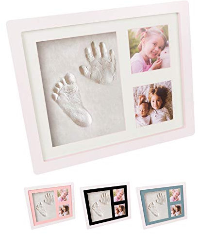 Cherished Baby Fotorahmen mit Hand- und Fußabdruck aus Ton, mit 4 farbigen Hintergrundkarten, personalisierbar, Erinnerungsgeschenk für Jungen und Mädchen