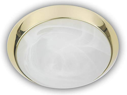 LED Deckenleuchte, Deckenschale rund Ø 25cm, Glas Alabaster mit einem Dekorring in Messing poliert, schöne LED Dielenleuchte mit Bajonettverschluß