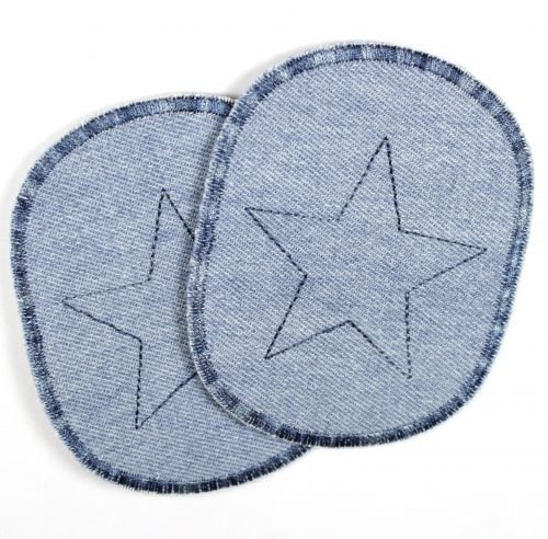 Knieflicken Jeans hellblau Flicken zum aufbügeln blauer Stern 10 x 8 cm Buegelflicken 2 Hosenflicken Aufbügler schlichte Bügelbilder, Applikationen für Kinder zum aufnähen geeignet