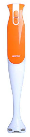 Geepas 200W Hand Blender | Food Collection Immersion Hand Blender | Ideal for Smoothies, Shakes, Baby Food, Soup, Grinding Ingredients, Vegetables & Fruits - 2 Year Warranty (200W - Orange)