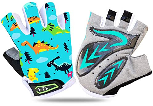 FINGER TEN Fahrradhandschuhe Kinder MTB Handschuhe Fahrrad Outdoor Bike Gel Halbfinger Sporthandschuhe Radhandschuhe Wert 1 Paar Cyan L, für Sommer Freizeit Jungen Mädchen Alter 2-10 Jahre