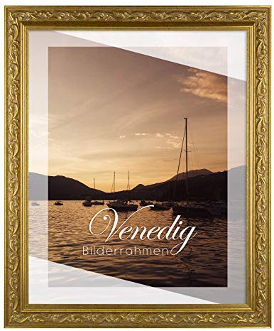 BIRAPA Venise Cadre photo en bois 90 x 120 cm Doré avec vitre en verre synthétique antireflet