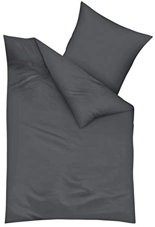 Traumschlaf Uni Biber Bettwäsche kuschelig weich im klassisch schlichten Stil aus 100% Baumwolle - mit Reißverschluss 155x220 cm + 80x80 cm, anthrazit