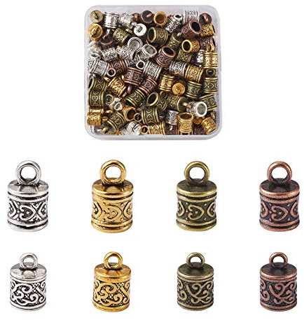 Fashewlery - Confezione da 128 pezzi in 2 stili tibetani in argento con chiusura a corda, chiusura a colonna, in 4 colori, per collana e bracciale, 13 ~ 16 x 8,5 ~ 9 mm