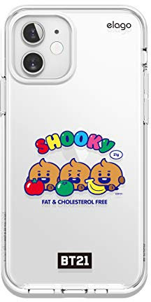 elago BT21 Hybrid Clear Hülle Kompatibel mit Apple iPhone 12 mini Case, Kompatibel mit MagSafe Ladegerät - Dauerhafte PC Rückseite, Flexible Bumper [Offizielle Handelsware] (SHOOKY)