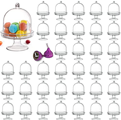 Okllen Lot de 36 mini assiettes à gâteau avec couvercle, en plastique transparent, petit présentoir à gâteaux pour chocolat, dessert, mariage, anniversaire, fête prénatale, thé
