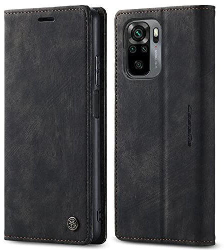 PaceBid Hülle Kompatibel mit Xiaomi Redmi Note 10 5G / Xiaomi Poco M3 Pro 5G, Retro Luxus Leder Brieftasche Stoßfeste Schutzhülle mit Kartenfächer, Magnetisches Flip Handyhülle -Schwarz