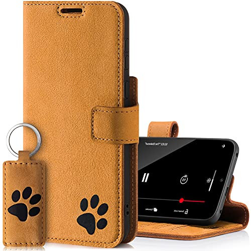 SURAZO Leather Wallet Mobile Phone Case Compatible with Apple iPhone 13 Pro - Flip & Fold Smartphone Case with Stand RFID Blocker Magnet Closure, 3 Slots for Bank Cards - Handcrafted European Leather