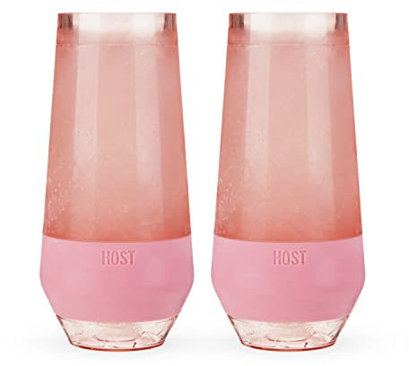 Host Lot de 2 verres à vin sans pied isothermes à double paroi avec gel de refroidissement actif | avec poignée en silicone isotherme, 266 ml, teinte blush (10038)