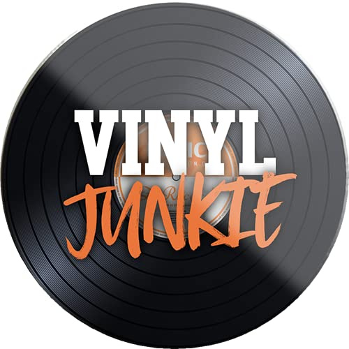 Magnet ''Vinyl Junkie'' 8x8cm Kühlschrankmagnet Lustige Sprüche Feier Vintage Retro Geburtstag Deko Party Überraschung Fan Musik Metall Rock Pop Klassik