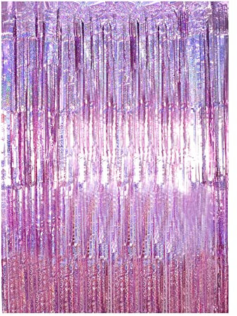 Rideau Métallique de Frange, Rideau à Franges Aluminium Brillant pour décorer Toile de Fond Anniversaire/Porte/Fenêtre/Fête/Mariage/Mur, Rose